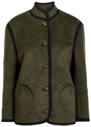 Blaz&eacute; Milano Curly Mohair-blend Dark Green Designer Jacket UK8/S - 1 (UK8 / S)