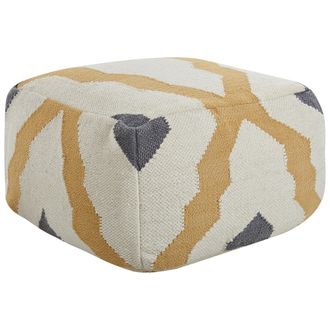 Beliani Puf De Lana Beige Claro Amarillo Gris Punto Hecho A Mano Boho R&uacute;stico Zeugma