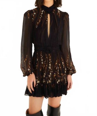 Farm Rio Womens Garden Silhouette Long Sleeve Mini Dress In Black/heather Grey