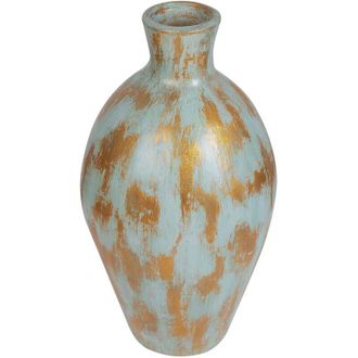 Beliani Vaso da fiori in terracotta azzurro e dorato 45 cm stile invecchiato Dikaja