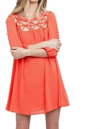 Greek Archaic Kori Lattice Baby Doll Dress In Coral