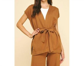 Pinch Design Helena Front Tie Blazer Vest In Camel