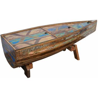 Massivmoebel24 Tavolino da salotto in legno di Legno riciclato 155x52x45 multicolore laccato nature of spirit 106