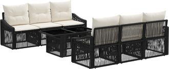 vidaXL Conjunto De Sof&aacute;s De Jard&iacute;n 7 Uds. Negro Y Blanco Crema Vidaxl