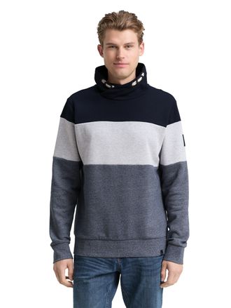 Tom Tailor Sweatshirt TOM TAILOR, Herren, Gr. XXL, navy grindle structure, Sweatware, Obermaterial: 60% Baumwolle, 40% Polyester, colorblocking, regular fit norm