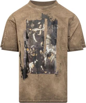 Off-white T-shirt met figuurprint - Heren - T-shirts - Bruin - XL - Tops