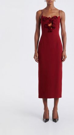 Magda Butrym Asymmetric Ruffled Midi Sheath Dress in Silk with Thin Straps