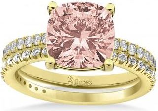 Allurez Morganite & Diamond Cushion-Set Semi-Eternity Bridal Set 14K Yellow Gold (3.22ct)