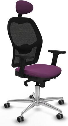 Piqueras y Crespo Piqueras Y Crespo - Jorquera Sincro Malla Negra Similpiel Morado Brazos 2d Base Aluminio Cabecero Fijo Ruedas 65mm Engomada