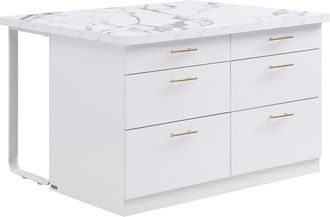 Vente-Unique Isla central de cocina con 6 cajones de MDF y metal - Efecto m&aacute;rmol blanco - ALEGRITA