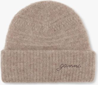 Ganni Brown Soft Wool Beanie in Almond Milk Womens
