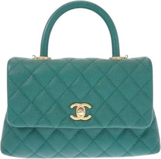 Chanel Pre-owned Quilted Caviar Leather Satchel - Dames - Vintage Handtas - Groen - ONE Size - Leer - Vintage