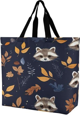 Generic Raccoon Pattern Large Reusable Shopping Bag Lightweight Foldable Tote Bags Washable Shoulder Handbag