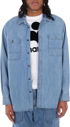 Isabel Marant Mens Blue Vhelynton Blue Cotton Shirt, Size Medium