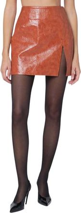 Andamane Bruine Leren Rok met Unieke Stijl - Dames - Korte rokken - Bruin - S - Rokken