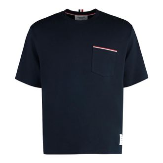 Thom Browne Tops, Heren, Blauw, M, Katoen, Katoenen T-shirt met ronde hals