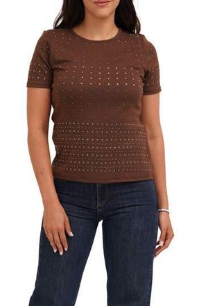 Cyrus Allover Studded Short Sleeve Top in Fudge at Nordstrom Rack, Size X-Large