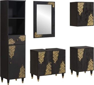 vidaXL Juego De Muebles De Ba&ntilde;o 5 Pcs Negro Madera De Mango Maciza Vidaxl