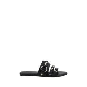 Balenciaga Black Calf Leather Bos Taurus Flat Womens Sandals