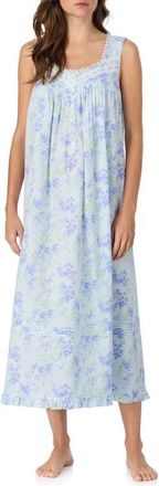 Eileen West Sleeveless Cotton Ballet Nightgown in Aqua Flower at Nordstrom, Size X-Small