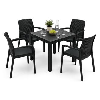 Dmora Set De Sal&oacute;n Exterior Mataga, Sal&oacute;n De Jard&iacute;n 4 Plazas Con Mesa, Impermeable E Hidrorrepelente, Negro Antracita