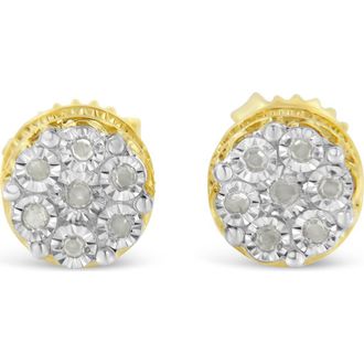 House of Brilliance 10K Yellow Gold over Silver 1/7 Ctw Diamond Floral Cluster Stud Earrings at Nordstrom