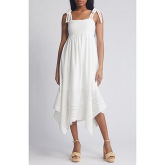 Moon River Embroidered Handkerchief Hem Midi Sundress in White at Nordstrom Rack, Size X-Small