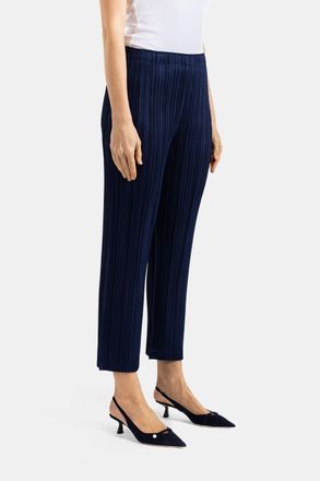Pleats Please Issey Miyake Womens Pleated Straight Trousers Dark Blue