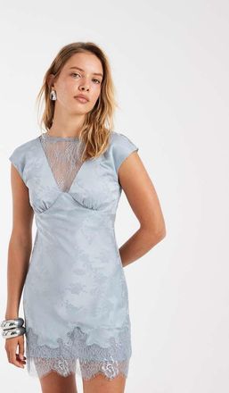Kiss The Sky Kiss the Sky - Vestito corto in pizzo jacquard blura aura con scollo a V