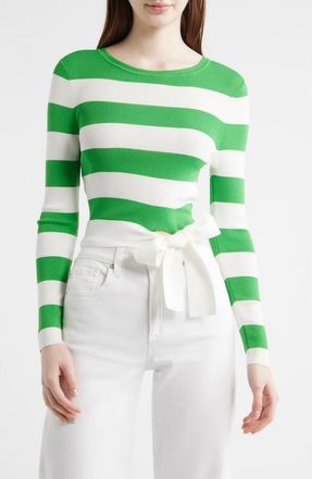 Milly Gia Stripe Tie Side Crop Cotton Blend Top in Green/White at Nordstrom, Size Medium