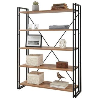 Dmora Libreria Sol, Scaffale da ufficio, Mobile portalibri, Biblioteca, 130x35h180 cm, Quercia e Nero, con imballo rinforzato, con imballo rinforzato