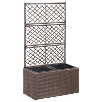 vidaXL Enrejado Y Arriate 2 Macetas Rat&aacute;n Sint&eacute;tico Marr&oacute;n 58x30x107cm Vidaxl