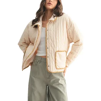 Wishlist Floral Faux Shearling Jacket in Cream/Taupe at Nordstrom Rack, Size Medium