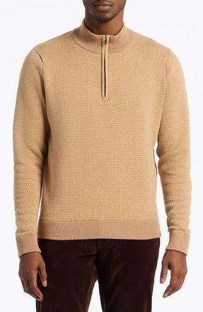 Robert Graham Walton Cotton & Silk Quarter Zip Sweater in Camel at Nordstrom Rack, Size X-Large