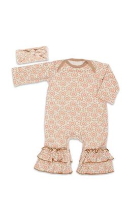 Everly Grey Ruffle Romper & Head Wrap Set in Bohemian at Nordstrom, Size 9-12M