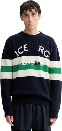 Iceberg Ronde hals gebreide kleding - Heren - Ronde hals truien - Blauw - M - Wol - Truien & Vesten