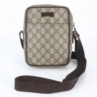 Gucci Brown Leather Coated Canvas Messenger Bag Shoulder Bag (Pre-Owned)