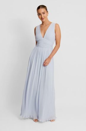 Six Stories Pleated Plunge Maxi Dress in Powder Blue at Nordstrom, Size 10