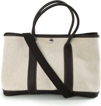 Herm&egrave;s Beige Brown Negonda Leather Toile H Handbag Tote Bag (Pre-Owned)