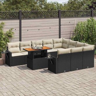 vidaXL Set De Sof&aacute;s De Jard&iacute;n 11 Pzas Y Cojines Rat&aacute;n Sint&eacute;tico Negro Vidaxl