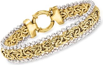 Ross-Simons 18kt Gold Over Sterling Byzantine Beaded-Edge Bracelet With Sterling Silver