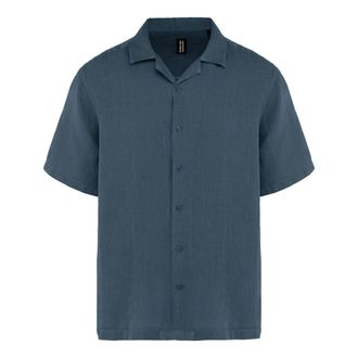 Bomboogie Short Sleeve Shirts, male, Blue, Size: 2XL Regular fit linen shirt