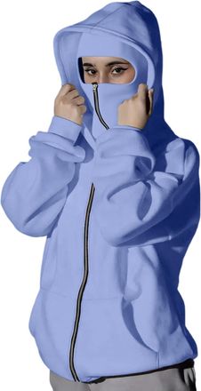 Generic Womens Balaclava Hoodie with Ski Face Mask Double Hooded Micro Fleece Zip up Jacket Fall Winter Windproof Warm Streetwear Athletic Workout Oversized S