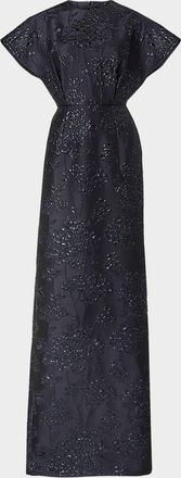 Carolina Herrera Rosette Collar Fan Bodice Gown