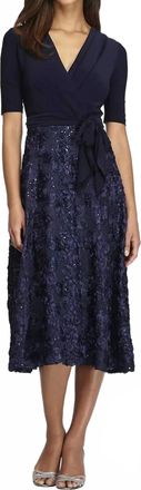 Alex Evenings Sequin Lace And Jersey Fit-And-Flare Party Dress In Navy