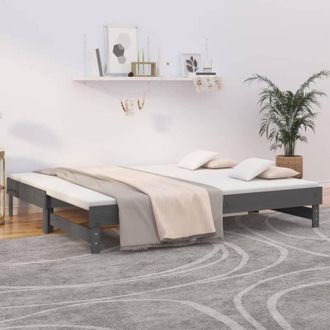 vidaXL Vidaxl - Dormeuse Estraibile Grigia 2x(100x200)cm Legno Massello di Pino
