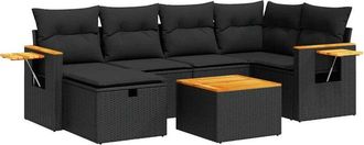 vidaXL Set De Sof&aacute;s De Jard&iacute;n 7 Pzas Con Cojines Rat&aacute;n Sint&eacute;tico Negro Vidaxl