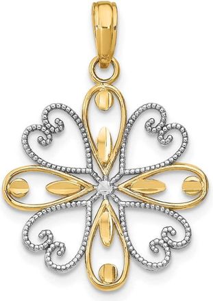 Diamond2Deal 14k Yellow Gold and White Rhodium Beaded Heart Petals Flower Charm Pendant