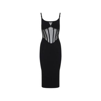 Elisabetta Franchi Midi Jurk met Transparante Korset - Dames - Jurken - Zwart - Maat: S