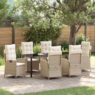 vidaXL Conjunto De Comedor De Jard&iacute;n 7 Pcs Beige Rat&aacute;n Sint&eacute;tico Vidaxl